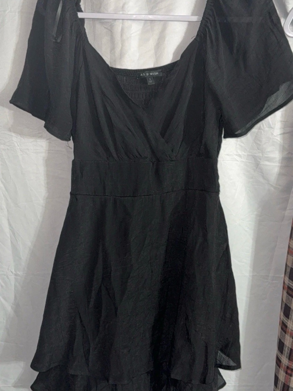 As U Wish Black Flutter-Sleeve Mini Dress